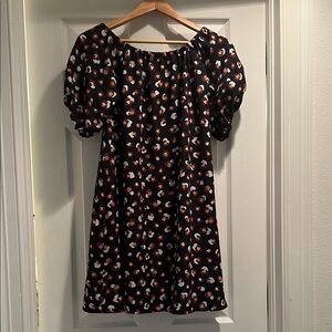 Ann Taylor Black Dress with Brown and White Pattern